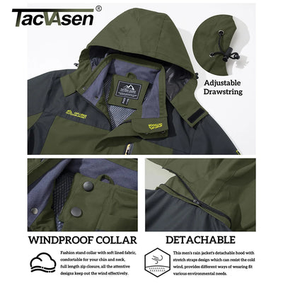 TACVASEN Waterproof Lightweight Jacket Mens Mesh Lined Outdoor Jacket Windproof Fishing Hiking Jacket Rain Coat Male Windbreaker