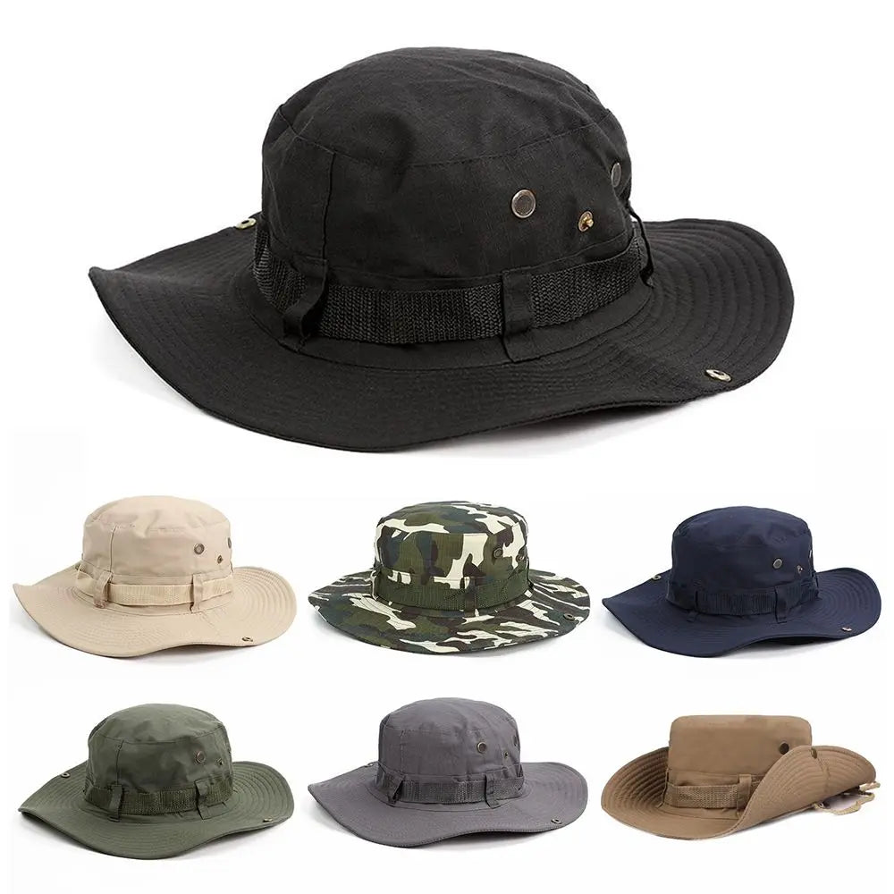 Men & Women Wide Brim Camping Hiking Fishing Cap Men's Bucket Hats Military Boonie Hat Sun Hat