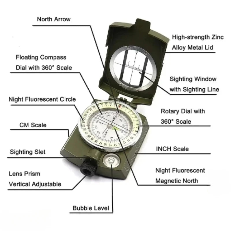 Waterproof High Precision Compass Outdoor Gadget Sports Hiking Mountaineering Professional Military Army Metal Sight