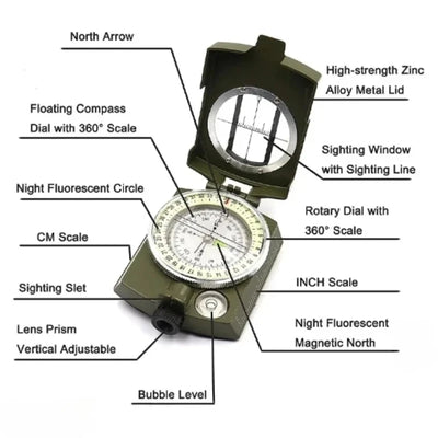 Waterproof High Precision Compass Outdoor Gadget Sports Hiking Mountaineering Professional Military Army Metal Sight