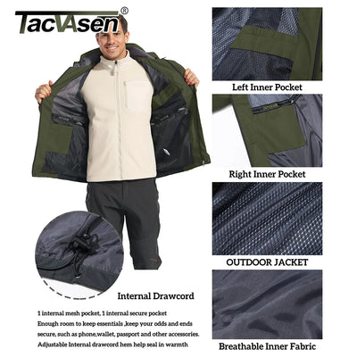 TACVASEN Waterproof Lightweight Jacket Mens Mesh Lined Outdoor Jacket Windproof Fishing Hiking Jacket Rain Coat Male Windbreaker