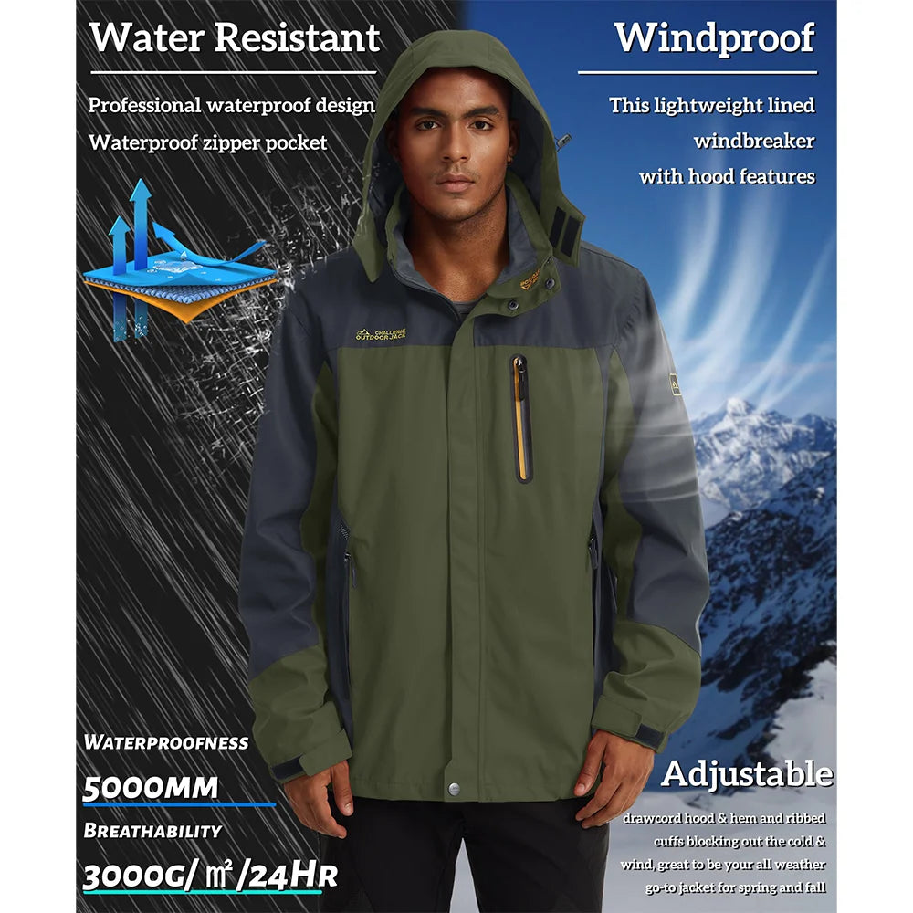 TACVASEN Waterproof Lightweight Jacket Mens Mesh Lined Outdoor Jacket Windproof Fishing Hiking Jacket Rain Coat Male Windbreaker