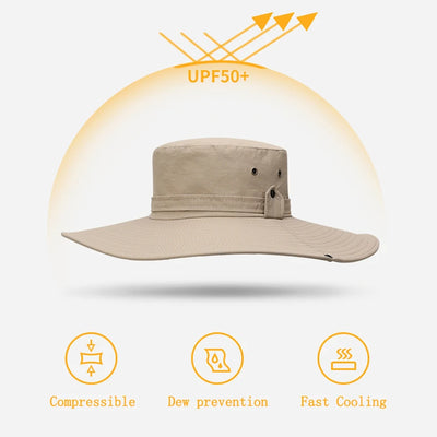 Chapeau de seau d'été Cowboy Hommes Pêche en plein air Randonnée Plage Chapeaux Maille Respirant Anti UV Casquette de soleil Grand Large Bord