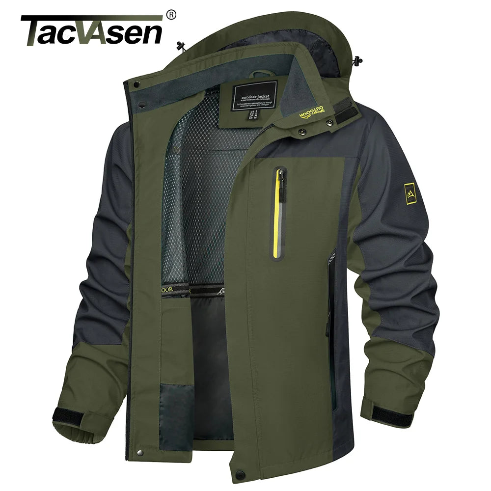 TACVASEN Waterproof Lightweight Jacket Mens Mesh Lined Outdoor Jacket Windproof Fishing Hiking Jacket Rain Coat Male Windbreaker