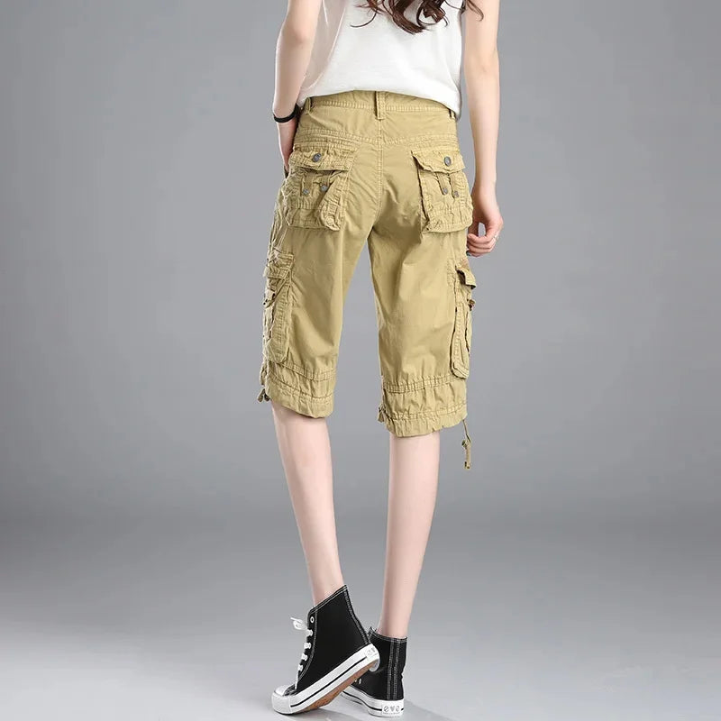 Outdoor Large Size Camouflage Cargo Shorts Women Hiking Sports Multi Pocket Loose Straight Baggy Military Short Trousers