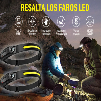 Headlamp USB Rechargeable LED Sensor Flashlight XPE+COB Torch Camping Waterproof Headlight for Fishing Lantern