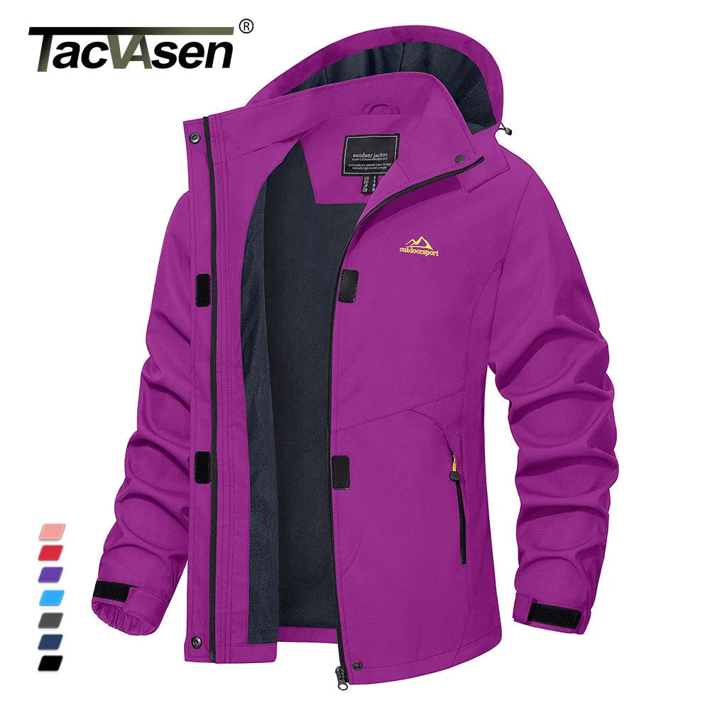 TACVASEN Lightweight Hiking Jacket Womens Waterproof Softshell Rain Jacket with Hood Outdoor Trekking Camping Jacket Windbreaker