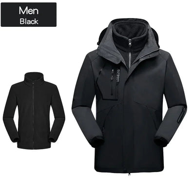 Skiing Jackets 3 In 1 Men Women Winter Warm Ski Hooded Jacket Windproof Waterproof  Wear-resisting Outdoors Hiking Climbing Coat