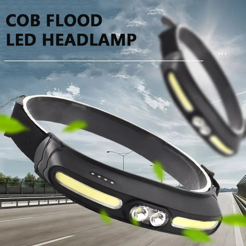 LED Head lamp COB LED Headlamp  Headlight with Built-in Battery Flashlight USB Rechargeable Torch 5 Light Modes Work Light