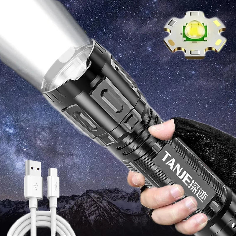 Led Bright Flashlight 3 Gears USB Rechargeable Battery Torch Lantern for Outdoor Waterproof Camping Fishing Hiking Lighting Lamp