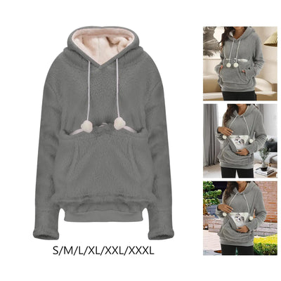 Pet Hoodies Sweatshirt Women Simple Long Sleeve Tops Comfortable Large Pouch Hoodie for Travel Daily Wear Outdoor Hiking Autumn