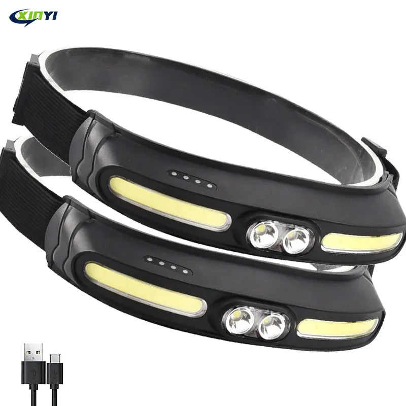 LED Head lamp COB LED Headlamp  Headlight with Built-in Battery Flashlight USB Rechargeable Torch 5 Light Modes Work Light