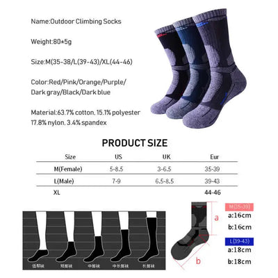 Outdoor Hiking Warm Socks Men Women Thickened Winter Thermal Sports Climbing Skiing Sock Moisture Absorption Anti-Slip