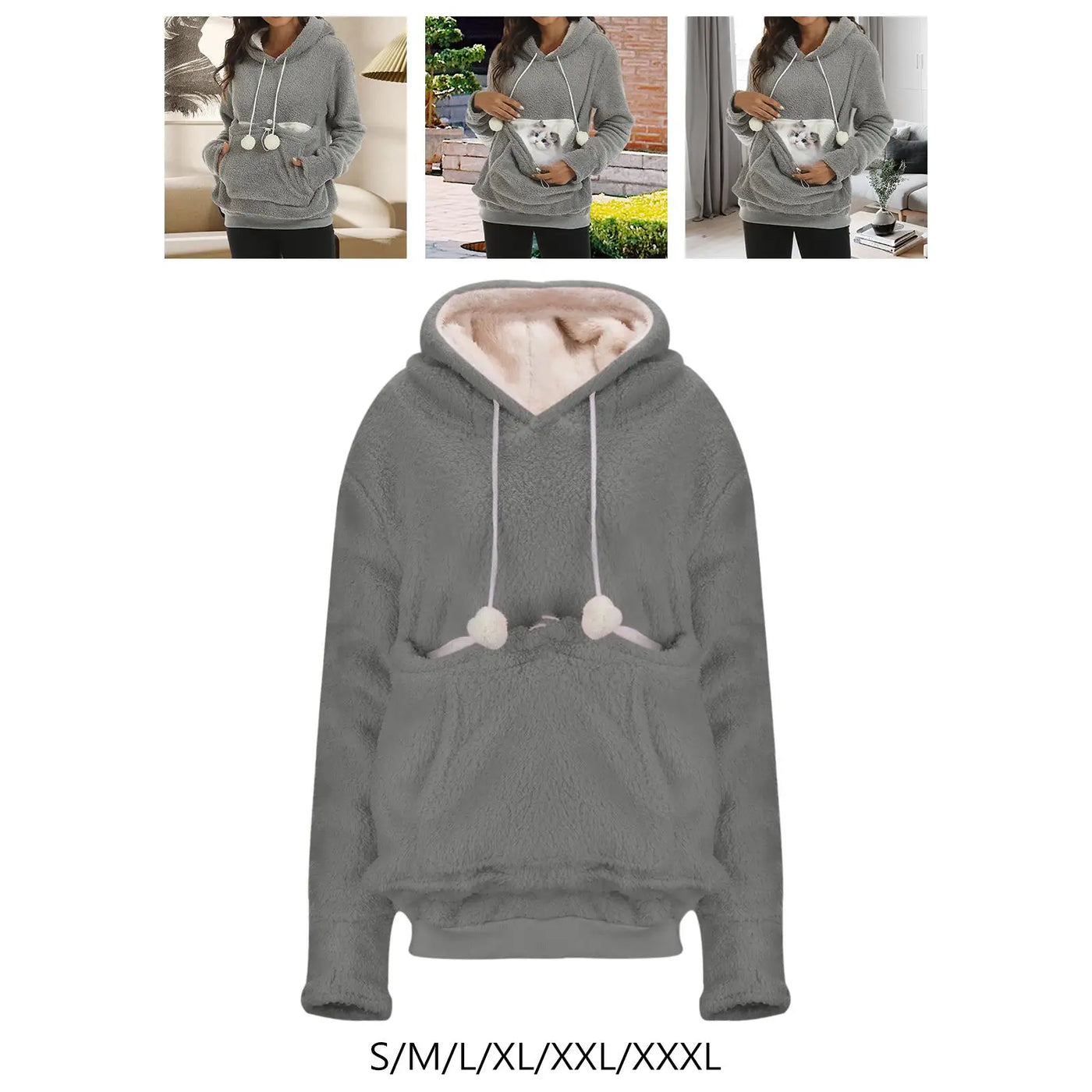 Pet Hoodies Sweatshirt Women Simple Long Sleeve Tops Comfortable Large Pouch Hoodie for Travel Daily Wear Outdoor Hiking Autumn