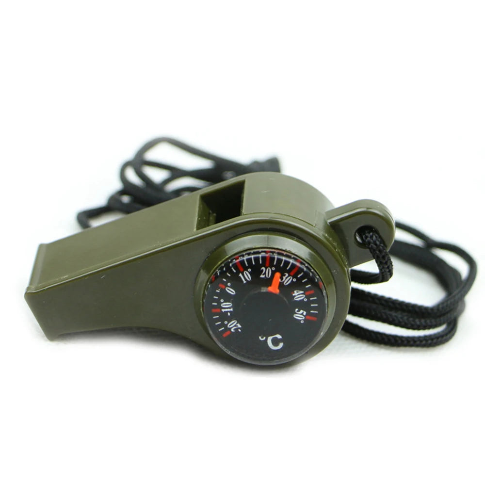 Survival Whistle Mutifunction Lightweight Whistle Thermometer Compass  For Camping Hiking And Outdoor Activities