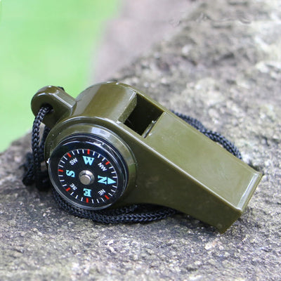 Survival Whistle Mutifunction Lightweight Whistle Thermometer Compass  For Camping Hiking And Outdoor Activities