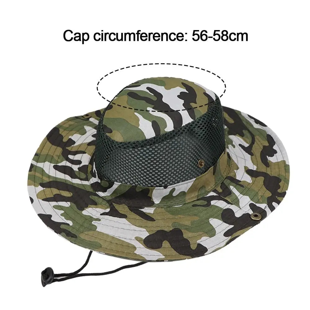 Mens Womens Mesh Camouflage Breathable Hiking Cap Sun Protection Sun Visor Hat Bucket Hat