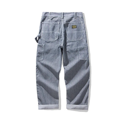 Pantalon de travail en denim original OKONKWO pour les cheminots Pantalon de travail rayé multi-poches AMEKAJI Pantalon de randonnée en plein air pour le camping