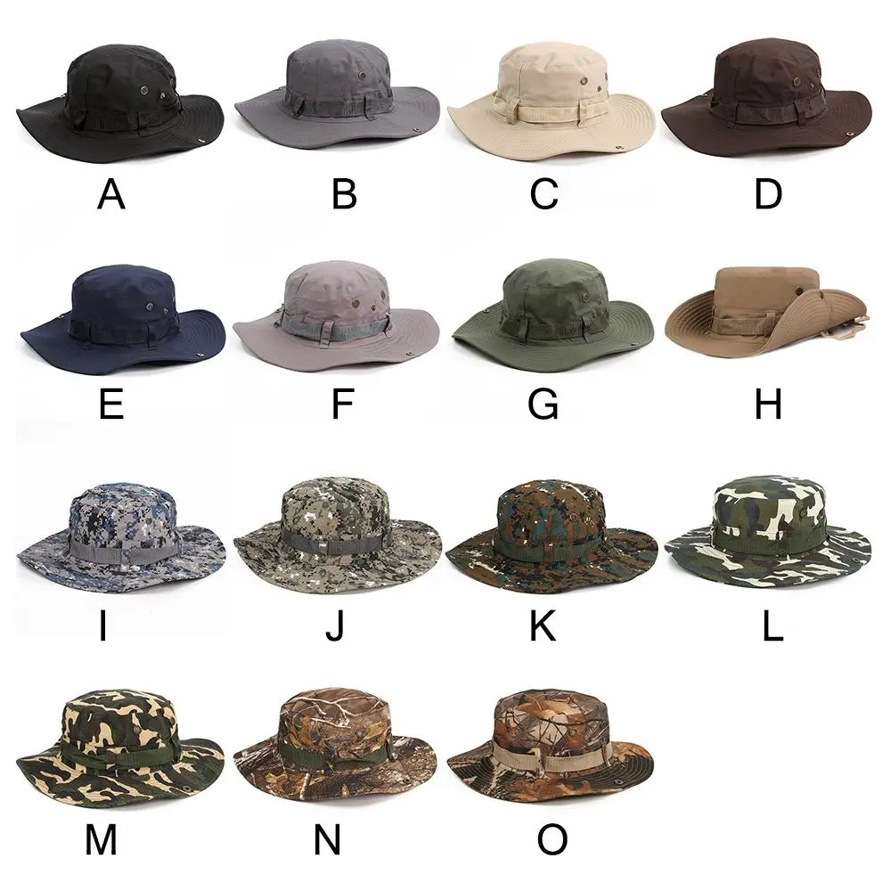 Men & Women Wide Brim Camping Hiking Fishing Cap Men's Bucket Hats Military Boonie Hat Sun Hat