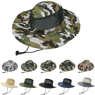 Mens Womens Mesh Camouflage Breathable Hiking Cap Sun Protection Sun Visor Hat Bucket Hat