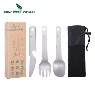 Titan-Geschirr-Set, Outdoor-Allzweckmesser, Gabel, Löffel mit Flaschenöffner, Kombi-Set, Camping-Ausrüstung