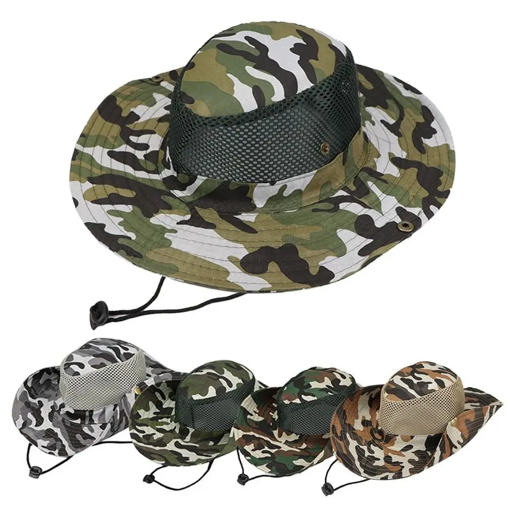 Mens Womens Mesh Camouflage Breathable Hiking Cap Sun Protection Sun Visor Hat Bucket Hat