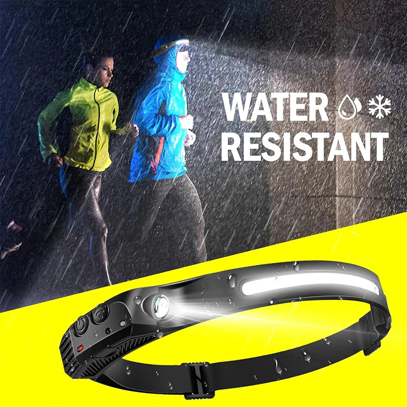 Headlamp USB Rechargeable LED Sensor Flashlight XPE+COB Torch Camping Waterproof Headlight for Fishing Lantern