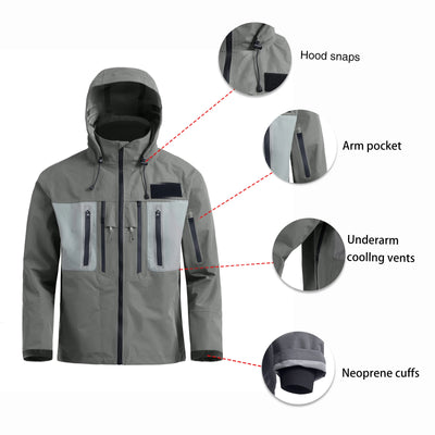 Men's Waterproof Fly Fishing Hiking Hood Jacket 3-layer Breathable Windproof Clothing Hardshell Coat